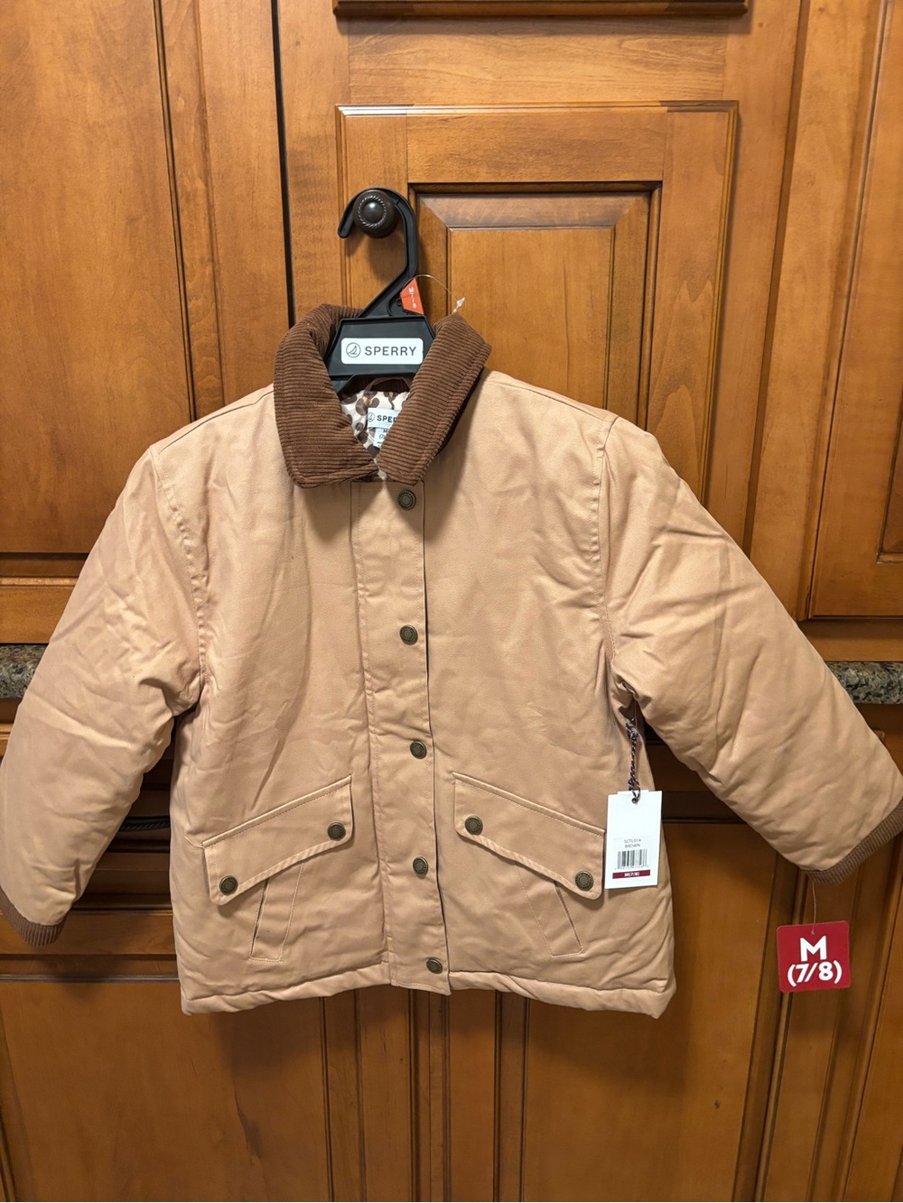 Sperry Girls Brown Barn Jacket Corduroy Collar NWT Size M 7/8